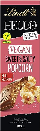 Lindt Schokolade | HELLO Tafel Vegan Sweet & Salty Popcorn | 100g | vegane Schokolade mit gesalzenen und süßen Mais-Popcorn-Stückchen | vegane Schokoladen-Tafel