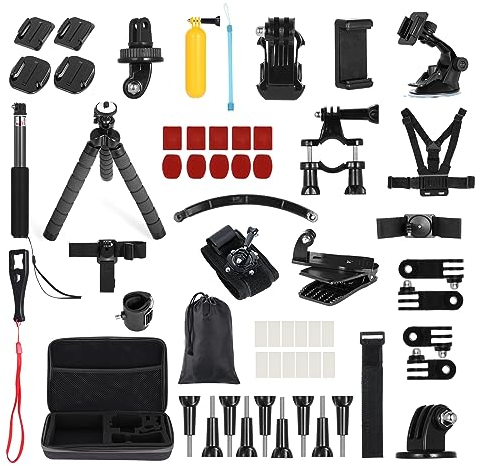 Camnoon Zubehör Set Bundle für GoPro, 60 in 1 Action Kamera Accessory Kit Kompatibel Halterung mit Zubehör GoPro Hero 13 12 11 10 9 8 Max 7 6 5 Insta360 Xiaomi YI Action Kameras mit Tragetasche