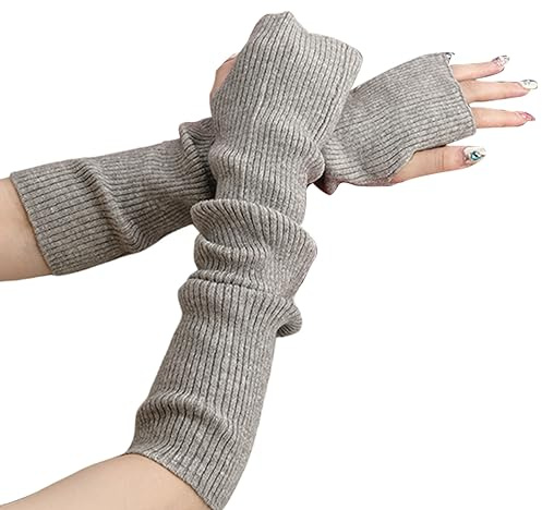 Suxgumoe Damen Winter Armstulpen, Damen Winter Stricken Handschuhe mit Armstulpen, Lange Fingerlose Pulswärmer Damen Handwärmer Stulpen