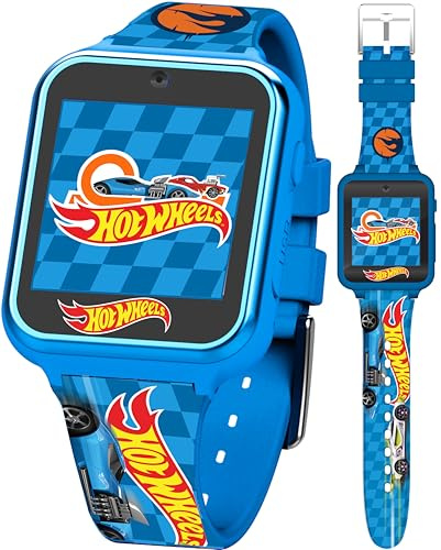 Hot Wheels Interactive Kids Smartwatch – Touchscreen Watch with Camera, Games, Voice Recorder, Step Tracker, Alarm & Timer – Racing-Inspired Design, USB Rechargeable – Fits Wrists 5.5 to 8