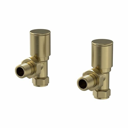 DuraTherm® Manual Angled Towel Radiator Valve Set, 15mm Central Heating Valves for Radiators, Round Brushed Brass