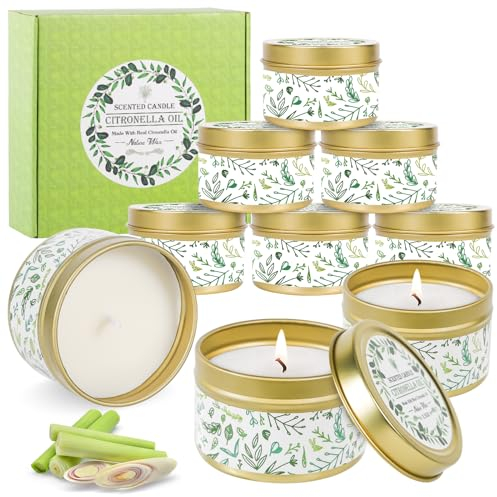BARAKYEG Candele Citronella Esterno,9 * 2.5oz Set di Candele Profumate alla citronella,Cera di Soia Naturale per Campeggio Picnic Barbecue Terrazza Interni Esterni Giardino per in Estate Regalo Donna