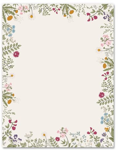JarThenaAMCS 60 Pcs Vintage Floral Stationery Letterhead Paper Retro Wildflower Writing Paper Spring Decor for Notes Greeting Cards Wedding Birthday Invitation Office School Printing, 8.5 x 11 In