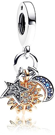 Doyafer 925 pendentif en argent sterling Charms or rose étoiles, lune, soleil pour les femmes bracelets collier cadeau