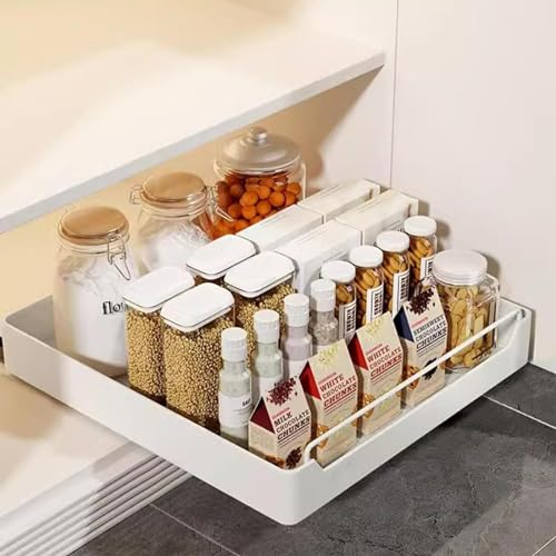 MLordoarf Teleskopschublade, Korbauszug Küchenschrank Organizer mit Griff, Ausziehbare Schubladen Aufbewahrungsregale für Küchenschränke, Slide Out Cabinet Organizer Küche