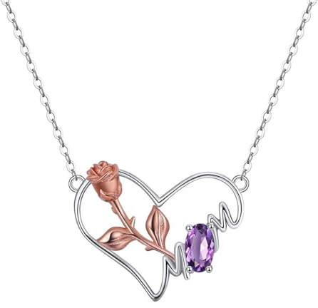 Aotiwe Collier Damen Set, Necklace Women Bridal Herzrose Damen Halskette Dünn Lila mit Ovalschliff Amethyst 925 Silber 45+5cm