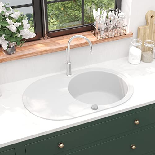 Chaduof Fregadero de Cocina de Granito con un Seno Ovalado Blanco, Mueble Pila Lavadero, Pila Fregadero Cocina, Fregadero sobre Encimera, Fregadero Baño Encimera, Picas De Cocina