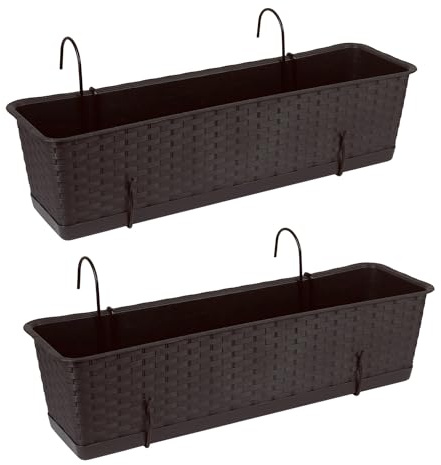 Tymar Blumenkasten Balkon mit Halterung, Balkonkasten, 2 Stück, Rattan, Pflanzkasten aus Kunststoff((2pack) Braun, 50cm)