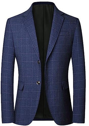 Blazer Homme Vintage à Carreaux Slim Fit Élégant Blazers Rayé pour Homme Printemps Automne Polaire Veste de Loisirs Costume pour Mariage et Affaires, Noir-18., XL