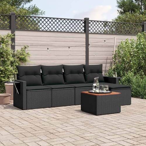 Festnight Balkon Ecklounge Rattan mit Stauraum Gartenlounge Klein Sofa Balkon Lounge Rattansofa Sitzecke Balkon Klein Gartensofa Ecksofa Garten Lounge Sofa Outdoor Balkonmöbel Couch Gartenmöbel