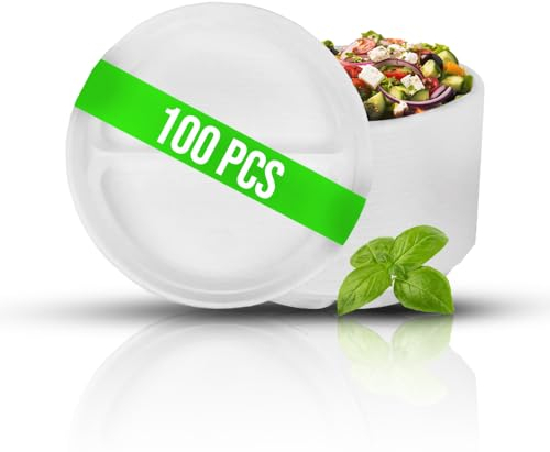 RAGO® Set Piatti Plastica Rigida Lavabili 100 pezzi - 2- divisibile I Piatti in plastica riutilizzabili I Ø 22 cm I Piatti Bianchi dura Lavabili I Piatti per feste, Stoviglie in plastica