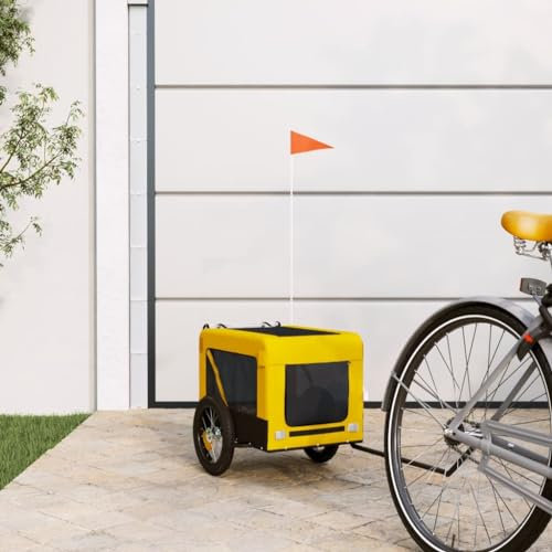 Homgoday Hundewagen, Fahrradanhänger für Haustiere, gelb und schwarz, Oxford und Eisen, Hundetransportwagen, Fahrradwagen, Transportwagen für Hunde, Fahrradtransporter C1