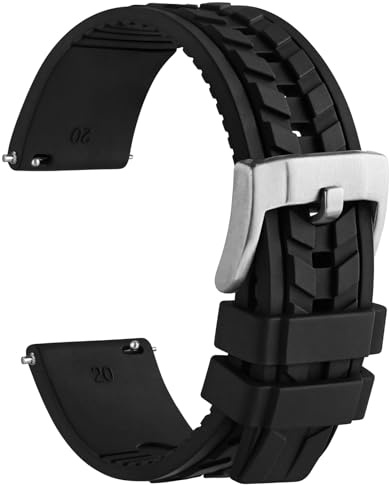 WOCCI 22mm Uhrenarmband, FKM Gummi Uhrenarmbänder, Schnellverschluss, Silberne Schnalle (Schwarz)