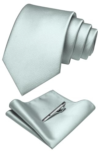 JEMYGINS Herren Hochzeit Krawatten und Einstecktuch krawattenklammer Set einfarbig