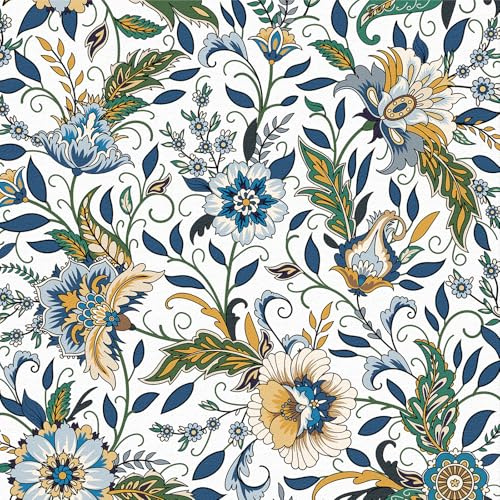 ANLIKY-Pro Papel pintado autoadhesivo con diseño de flores de colores, papel de contacto despegable y pegable, 44X600CM, película decorativa removible para muebles.