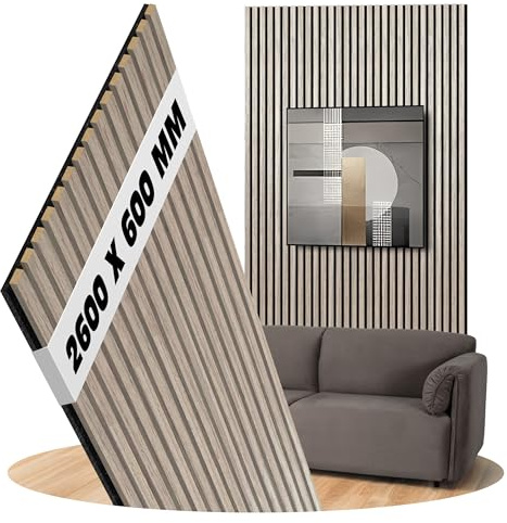 Akustikpaneele Eiche Silver Wandpaneele Filz Schwarz, Oberfläche: Echtholz Format: 2400 x 605 mm - Akustikpaneele als Wandverkleidung aus Holz - Lamellenbreite: 27 mm (Eiche Silver)