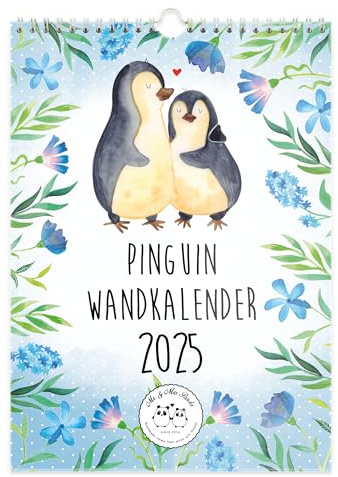 Mr. & Mrs. Panda A4 Wandkalender 2025 Pinguin Collection - Geschenk, Terminplaner, Küchenkalender, Kalender mit Feiertagen, Jahreskalender