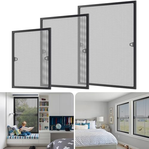 Fliegengitter Fenster mit Rahmen,Insektenschutz Mückenschutz Fenster Fliegennetz,Insektenschutzrahmen,Ohne Bohren,Alurahmen Fliegengitter mit Fiberglasgewebe，Fliegenschutzgitter-Anthrazit -100x120cm