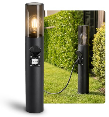 SSC-LUXon VARDA Wegeleuchte mit Steckdose E27 LED warmweiß 4W IP44 | Standleuchte 50cm mit Steckdose - Schuko-Anschluss & warmweißes Licht, reihenschaltbar, für Garten, Wege & Terrasse, IP44