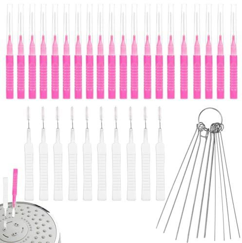 40pcs Kit Nettoyage Pommeau de Douche, 2 Modèles Nettoyant Pommeau de Douche Multi-Tailles Shower Head Cleaner Anti-Obstruction pour Salle de Bain Petit Trou Fente de Fenêtre (Rose Rouge)