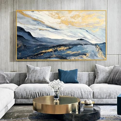 LMYCHENG Abstraktes handgemaltes Ölgemälde „Fließende Wolken, Meer“, Poster und Drucke, Blattgold, Wandkunst, Bilder für Wohnzimmerdekor, 60 x 120 cm, rahmenlos