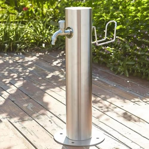 304 Stainless Steel Water Column with Faucet, 20/34in Standing Garden Water Column with Spray Gun and Install Accessories for Outdoor Garden, Irrigation Fountain