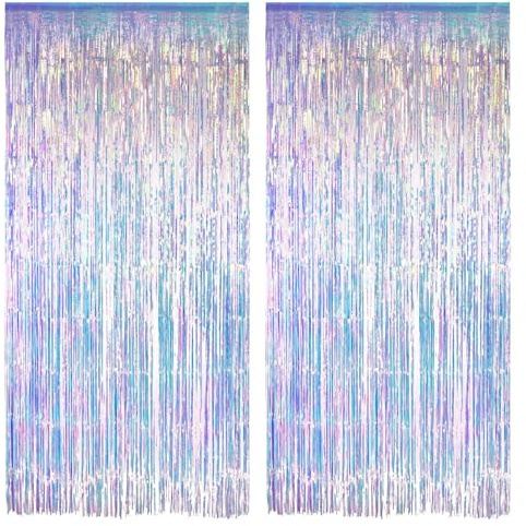 Lametta Vorhänge Irisierende Glitzer 100cmx200cm Lametta Vorhang Glitzervorhang Foto Hintergrund Vorhang Metallische Luftschlangen Party Deko für Meerjungfrau Mädchen Meer Einhorn (Fantasiefarbe)