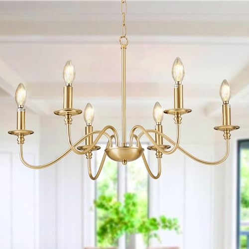 Depuley Gold Kronleuchter Leuchte: Licht Modernes Bauernhaus Esszimmer Kronleuchter mit 6 E14 Glühbirnen - Industrielle Pendelleuchten Küche Insel - Vintage Eisen Kerze Kronleuchter für Foyer