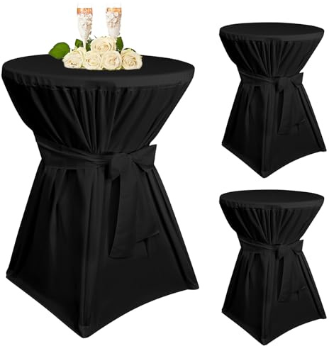 Teruntrue 3 Stück stehtisch hussen Schwarz,Stehtischhusse Schwarz für Ø 80-85 cm Stehtische und Bistrotische, Tischdecke aus Polyester mit Fußtaschen
