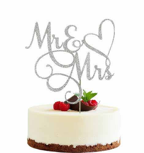 HSC 1PC Silver Paper Wedding Cake Topper Love Heart Design Cake Decoration Bridal Shower Cupcake Toppers Party Supplies (6.7x6.1 Inches)