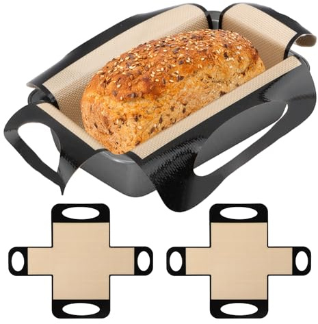 2 Pack Silicone Bread Loaf Pan Liners, Reusable Nonstick Brea-d Sling for 9x5 Loaf Pans & Dutch Ovens Heat Resistan-t with 4 Handles for Sourdough, Homemade Bread(COLOR:coffee)