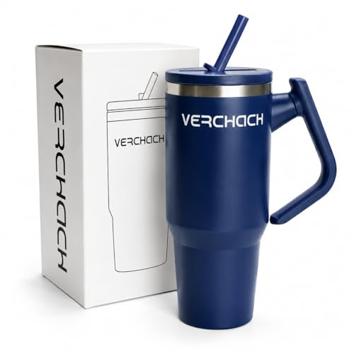 Mug isotherme Verchach 1118ml sans BPA. Cette gourde isotherme est une gourde avec paille étanche, froid 24h/chaud 12h. Idéale si vous cherchez la meilleure gourde isotherme.