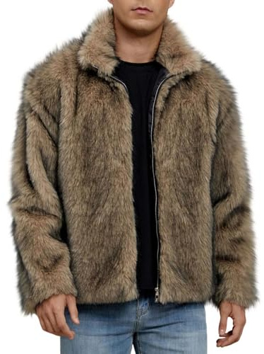 UHouse Winterjacke Herren Pelzjacke Warm Winter Outdoorjacke Freizeit Kunstpelz Jacke Modische Felljacke Outdoor Pelzmantel Kurz Bequeme Bomberjacke Stehkragen Lammfelljacke Khaki M