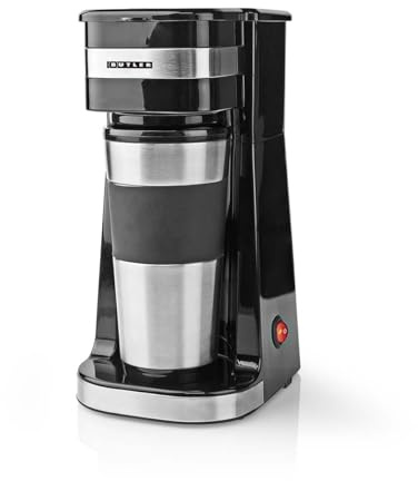Butler Filterkaffeemaschine Einzelportion - 750 W Coffee Machine - Schwarz | Kaffeemaschine Thermoskanne 0,4 L - isolierter Reisebecher - wiederverwendbarer Nylonfilter - Büro und unterwegs