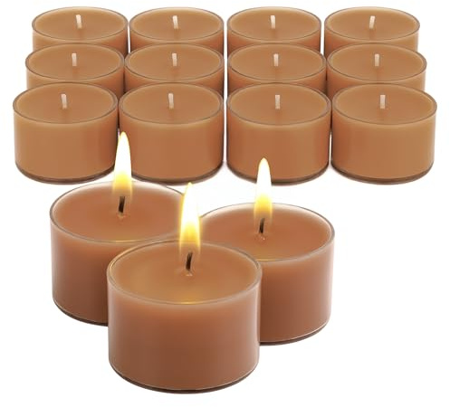 Candelo Duftteelichter Gebrannte Mandel 12er Set – Sojawachs – 8 Stunden Brenndauer – Weihnachtsduftkerzen im Teelicht – Winterduft in transparenter Hülle – vegane Kerzen Deko Weihnachten