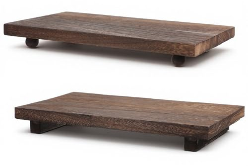 AOZUO 2 Pcs Wood Pedestal Stand Kitchen Soap Tray Farmhouse Wood Riser Stand for Kitchen Counter Sink Stands Decorative Rustic Bathroom Dishes Plant Candles Bottles Display (Dark Brown, 12 x 7 inch)