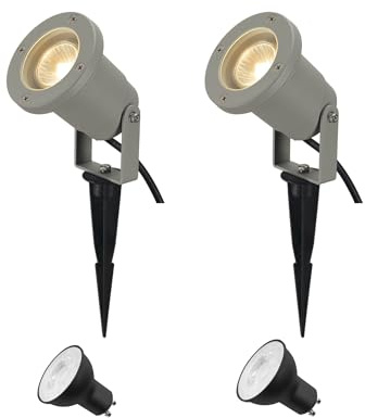 SLV NAUTILUS XL Erdspießleuchte – Außenleuchte für Garten, Terrasse, Wege & Teich | GU10, IP65, 11 W, mit Erdspieß & Stecker | 2er-Set | Grau