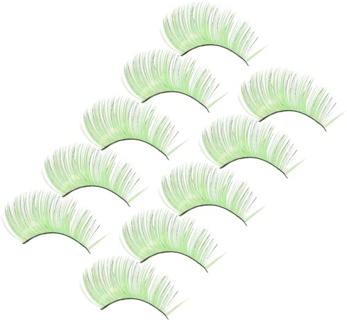 Cabilock Halloween Artificial Eyelashes 5 Pairs Long Fluorescent Green Fake Lashes for Stage Performance Cosplay Makeup