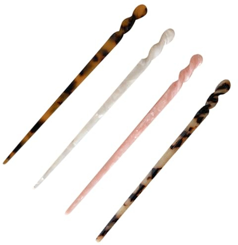 NUSITOU Bastoncini per Chioma Donna Accessori Chioma Cinesi 4 Pezzi Stile Vintage Set in Foglia di Acetato per Decorare Chignon per Feste e Cosplay