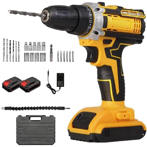 IOUGDSEC 21V Cordless Drill Driver Set, 35N.m Max Torque Electric Drill with 21+1 Torque Settings, 2-Speed, Keyless Chuck, LED Light, Power Drill Kit for Drilling Wood, Metal, Tile, Home DIY & Repair