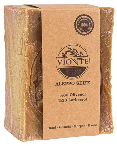 VİONTE Original Aleppo Seife kernseife natur Naturseife 80% Olivenöl 20% Lorbeeröl Haarseife Körperseife Gesichtsseife duschseife Feste Seife naturseife bio ohne zusatzstoffe hamam seife
