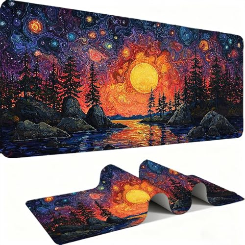 Tapis de Souris 600x300mm Tapis Souris Gamer, Mousepad de Bureau Ultra Mince Base en Caoutchouc Antidérapante Lavable Vitesse précision Améliorées pour PC, Ordinateur, Travail-Paysage De Rêve C0P-342