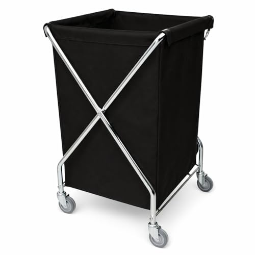 Carro de Ropa Plegable Profesional 200L – Estructura de Hierro Cromado con Bolsa Lavable – Carro Lavandería con Ruedas – Uso en Hoteles, Hospitales y Colectividades – Negro