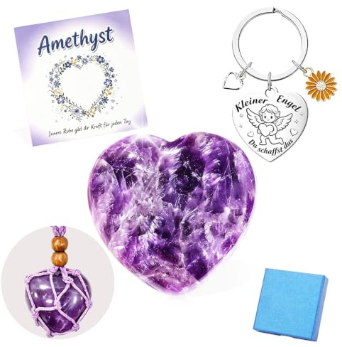 40mm Groß Amethyst Herz Glückssteine Mutstein Edelsteine Geschenke | Healing Stones for Sleep,zur Linderung von Angst und Stress，Handschmeichler Stein für Valentinstag, Jahrestag und Muttertag