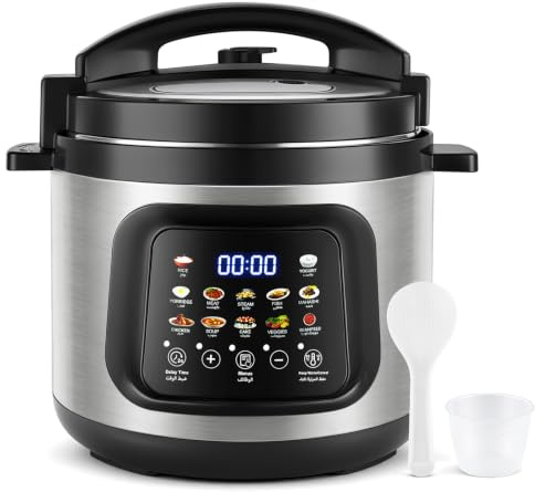 KOMORE 6L Electric Multi-Cooker, 12-in-1 Multi Cooker, Stainless Steel | Digital Display, 12 Functions, Slow Cook, Rice Cook, Steam, Sauté, Yogurt Maker, Timer, Keep Warm, Dishwasher-Safe