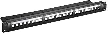 Goobay 95743 Keystone Patch Panel 24 Port / 19 Zoll Leergehäuse für Keystone Module / 1 HE / Verteilerfeld Patchfeld / Snap-In-System / Schwarz