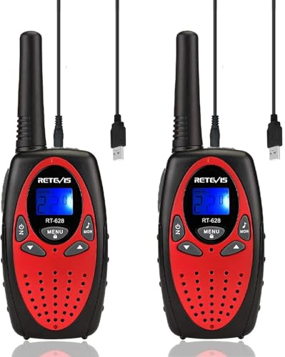 Retevis RT628 Rechargeable Walkie Talkies for Kids, 22 Channels 2 Way Radio with Backlit LCD Screen VOX, Kids Toys for 6-12 Years Old Boys Girls Birthday Gift, Indoor Outdoor Adventure(Red, 2 Pack)