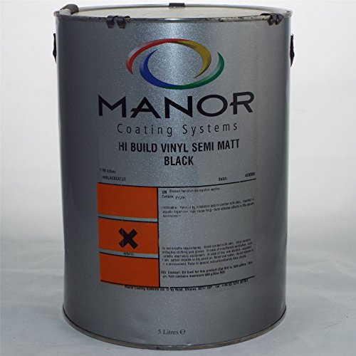 MANOR 5lt High Build Garage/Industrial Vinyl Semi-Matt Black Paint 5 litre Intended Use On Metal Finishing Metal Railings/Fencing/Fabrications