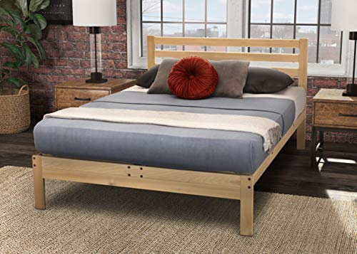 KD Frames Lexington Platform Bed - Full Bed Frame - Unfinished Wood Bed Frame - Natural, Minimalist Bed with Slatted Headboard - Easy Assembly, No Box Spring Needed - Solid Wood Full Platform Bed