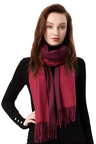 MaaMgic Schal Damen Zweifarbig Stola mit Baumwolle Herbst Winter Mehrfarbige Deckenschal MEHRWEG Rot Dunkelrot
